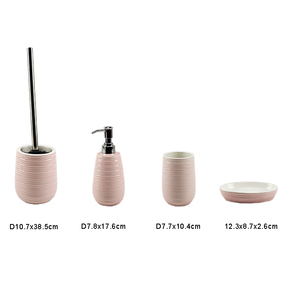 Ensemble de salle de bain en céramique <span class=keywords><strong>rose</strong></span> BX 4 pièces avec <span class=keywords><strong>porte</strong></span>-brosse de toilette et distributeur de <span class=keywords><strong>savon</strong></span> à vaisselle - Product Image 4