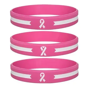 Wholesale Breast Cancer Pink Awareness Ribbon Silicone Bracelets Wholesale Unisex Wristbands For Men Women
