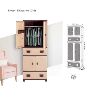 Foldable Stackable Plastic <b>Storage</b> <b>Box</b> with Rattan Drawer and Clothes Hanging Rod Space Saving Wardrobe Organizer for Home - Product Image 2