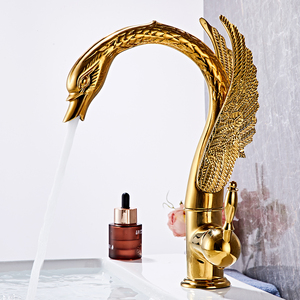 Châu Âu Cổ Nghệ Thuật Duy Nhất Xử Lý Sang Trọng Vàng Cổ Ngỗng Thiên Nga Chim Brass Sàn Gắn Phòng Tắm Rửa Lưu Vực Vòi Nước - Product Image 4