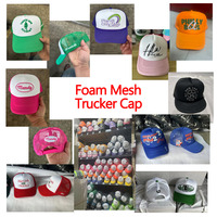 Topi Trucker 5 Panel Poliester Busa Biru Dongker dengan Logo Custom, Topi Trucker Jaring untuk Olahraga dan Hip Hop, Topi Baseball Sublimasi