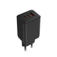 Chargeur rapide GaN PD65W avec 2 ports USB-C et 1 port USB-A pour ordinateur portable, smartphone, tablette, écouteurs, IEC EN 50075 & EN 62368
