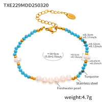 Collier en perles d'eau douce naturelles et turquoise pour femmes, ensemble de bracelets faits à la main, bijoux vintage français en gros