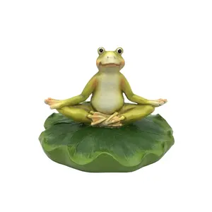 树脂工艺瑜伽青蛙雕塑瑜伽模型雕像动物雕像漂浮青蛙坐在荷叶上