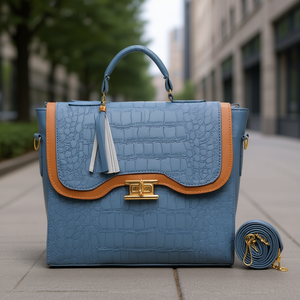 Bolso de mano Fana Belen M3821 azul para mujer, de piel con estampado de cocodrilo, de primera calidad, con cierre y bolsillo con cremallera - Product Image 2