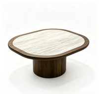 Table basse carrée Atoll avec plateau en bois incrusté, design moderne pour salon, meubles classiques pour la maison