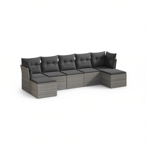 Ensemble de canapés de jardin modulaires en polyrotin gris 6 places, mobilier d'extérieur au design contemporain, résistant aux intempéries - Product Image 1