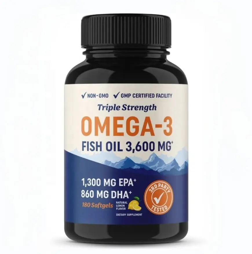 Triple Strength Omega 3 Fish Oil 3600 mg EPA & DHA 2100mg of Omega 3 Fatty Acids Supplement