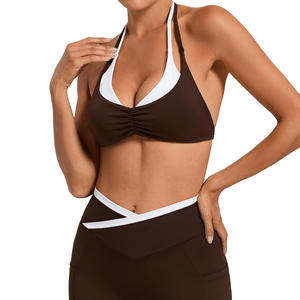 Débardeur de sport ajusté bicolore pour femme avec logo personnalisé, séchage rapide, col halter, <span class=keywords><strong>dos</strong></span> élégant, soutien-gorge de sport pour la gym et le fitness - Product Image 3