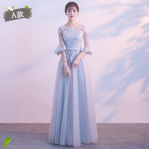 S04 nouvelle mode Style différent longue robe de soirée bleue hôte Banquet hors épaule Satin demoiselles d'honneur robes pour demoiselle d'honneur - Product Image 5