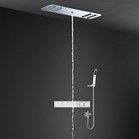 Ensemble de douche thermostatique encastré chromé en acier inoxydable et laiton, avec pommeau de pluie et cascade, pour salle de bain d'hôtel
