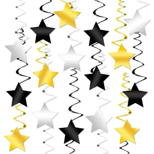 Black Gold Silver Star Hanging Swirls 2024 Graduation Black and Gold Party Decorations Happy New Year Boss Day Decors H0964