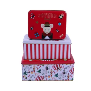 Hotsale Personalized Rectangular Nested Cookie Tin Box Set with Lid Biscuit Cake Nested Tin Box Metal Can Manufcacturer