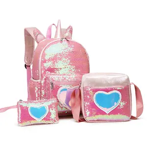 3 Stks/set Pailletten Eenhoorn Rugzak Mode Meisje Glitter School Book Bag Meisjes Leuke Hologram Laser Pu Lederen Travel Rugzakken