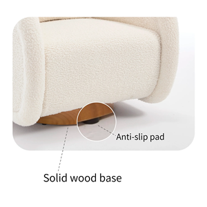Poltrona Girevole Moderna in Tessuto Teddy <span class=keywords><strong>Beige</strong></span>, Rotonda a 360 Gradi, con Seduta Imbottita e Base in Legno per Salotti Accoglienti - Product Image 6