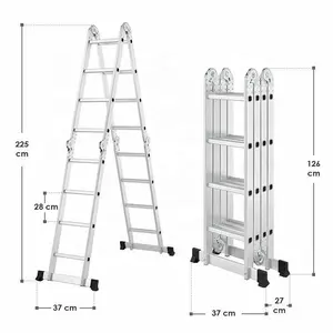Складная лестница, универсальная Алюминиевая, 4x4 и 16 ступеней, полная длина, 4,7 м, промышленная картонная коробка для домашнего офиса, 150 кг