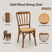 Chaise de salle à manger ergonomique en bois massif courbé avec dossier en rotin naturel et assise en mousse, empilable, pour restaurant, hôtel, mariage, bistrot, vente en gros