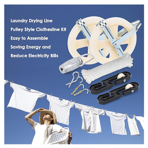 Estante de organización de almacenamiento para lavado y secado al sol, juegos de <span class=keywords><strong>poleas</strong></span> para <span class=keywords><strong>tendedero</strong></span> con 50 Uds. Clips de madera - Product Image 4