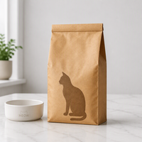Recycelbare Standbeutel für Tierfutter mit Flachboden, Reißverschluss und Griff aus Braunem Kraftpapier für Katzen- und Hundefutter
