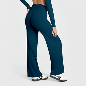 G Top-ACK8002 vendita calda fabbriche abbigliamento da palestra sport <span class=keywords><strong>Leggings</strong></span> Fitness a vita alta Activewear dritto a gamba larga pantaloni da Yoga per le donne - Product Image 5