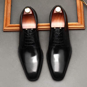 รองเท้าหนังแท้ทรงสี่เหลี่ยมแบบอิตาลีสำหรับผู้ชาย สีแดงไวน์ ทำมือ รองเท้าหนังสำหรับธุรกิจและงานทางการ รองเท้าหนังแบบออกซ์ฟอร์ด - Product Image 4