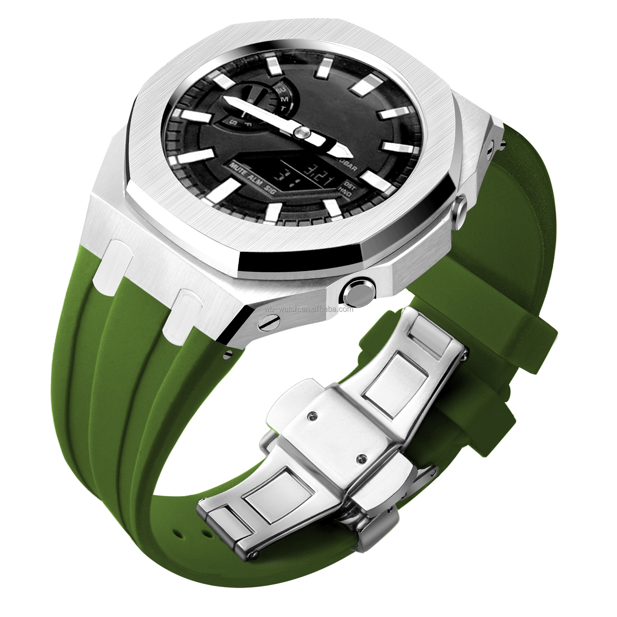 Silver Case+Green Band