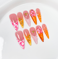 TSZS Faux ongles à presser faits main, motif fleur 3D, étoile de mer et coquillage, thème océan rêveur, qualité salon, forme stiletto longue, réutilisables, pour Spice Girl