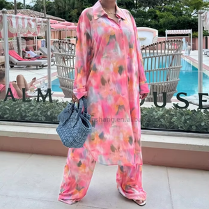 Women's Plus Size Loose Print Long Cardigan Shirt Casual Wide Leg <b>Pants</b> African Style Light Luxury 2-Piece Set Fashion - Product Image 2