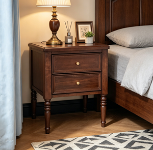 Premium Solid Wood Nightstand French Vintage Spindle <b>Legs</b> 2 Drawer Storage Bedroom Furniture Stable Bedside End <b>Table</b> - Product Image 1