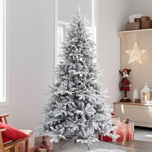 1.8m & 2.1m High-grade Flocked PE & PVC Automatic <b>Tree</b> with Built-in LED Colored <b>Lights</b> and Artificial Snow Christmas <b>Tree</b> - Product Image 1