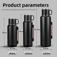 Thermos à double paroi en acier inoxydable 316 de grande capacité pour les sports de plein air pour hommes, avec double couvercle, 12-24 heures
