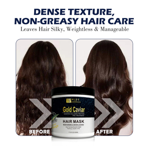 Masque capillaire Wiseking <span class=keywords><strong>Gold</strong></span> <span class=keywords><strong>Caviar</strong></span> 500 ml Contient de la kératine pour les cheveux ternes Nourrissant en profondeur et réparateur Hydratant Salon personnalisé Spa - Product Image 6