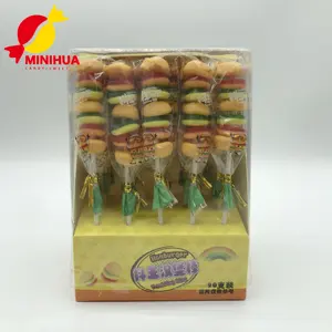 Gummy frutta all'ingrosso Halal forma di Hamburger gommoso Burger morbido lecca lecca caramelle