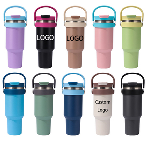 40oz Custom Logo Black Various Colors Stainless Steel Tumblers with <b>Top</b> Handle <b>Flip</b> Straw Spout Lid - Product Image 1