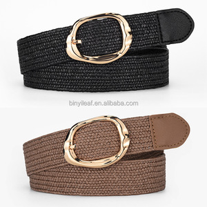 <span class=keywords><strong>Ceinture</strong></span> élastique <span class=keywords><strong>tressée</strong></span> en paille PP avec boucle en alliage métallique doré, couleur unie, pour <span class=keywords><strong>femme</strong></span> et fille, idéale pour robe - Product Image 5