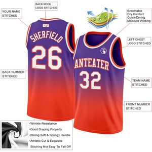 Custom Gradient Basketball Jersey Sleeveless Tank <b>Top</b> Men Youth Boys Personalized Team Uniform Moisture Wicking Sport Apparel - Product Image 2