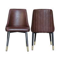 Chaise de salle à manger en cuir PU, style moderne et luxueux, rembourrée, couleur chocolat brun, avec pieds en métal noir, pour hôtel, café