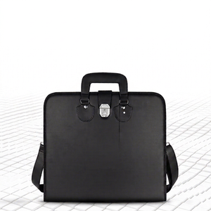 Étui en cuir pour tablier de maître maçon avec logo brodé, noir, léger, forme carrée, 16x18 pouces, avec cravate en soie tricotée - Product Image 1