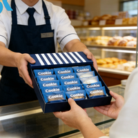 Sacs en plastique polypropylène laminés personnalisés avec logo imprimé pour biscuits, 12 pièces, givrés, thermoscellables, dans une boîte cadeau de luxe pour aliments