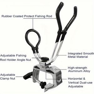 Soporte de caña de pescar de doble uso con diseño innovador de abrazadera ampliada y ajuste de 360 grados para embarcaciones, muelles, pontones y canoas - Product Image 4