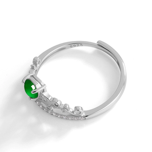 S925 <b>silver</b> <b>set</b> with natural A-grade jadeite emerald green crown <b>ring</b>, ice-grade jadeite women's <b>ring</b>, adjustable design - Product Image 3