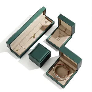2022 PU jewellery box dark green leather jewel pendant packaging joyero boite a bijoux