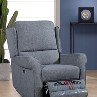 Fauteuil inclinable confortable en tissu gris, revêtement aspect cuir, avec boutons, inclinaison réglable, idéal pour les personnes âgées, salon