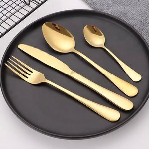 Offre Spéciale : Ensemble de Couverts 4 Pièces en Métal Inoxydable Doré pour Restaurant, Hôtel et Mariage – Couteau, Fourchette, Cuillère – Couverts Noirs - Product Image 1