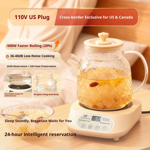 Marmite Électrique Santé Tout Verre 110V 1200ml 400W avec Minuteur 24H, 6 Modes de Cuisson, Réduction du Bruit pour Maison et Bureau, Exportation Taïwanaise - Product Image 3
