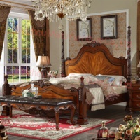 Cadre de lit à baldaquin California King, base plateforme robuste sculptée à la main avec motifs floraux, cadre de lit en bois massif pour matelas Cal King