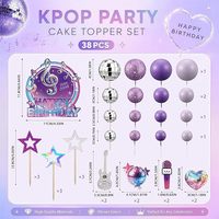 Set de 38 Adornos para Pastel de Fiesta, Bola de Discoteca, Estrella, Guitarra, Micrófono, Corazón, Feliz Cumpleaños, Decoración de Pastel con Temática Musical Morada