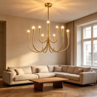 Lustre moderne en or avec bras courbés, luminaire suspendu à 9 lumières pour salon, décoration de villa