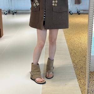 Sandales bottes d'été 2026 pour femme, à bride unique, en cuir véritable, plates, style tongs, bottines western - Product Image 4