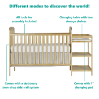 Crèche Montessori en bois naturel 4-en-1 avec étagère de rangement intégrée Table à langer Lit de maternelle Lit simple préscolaire